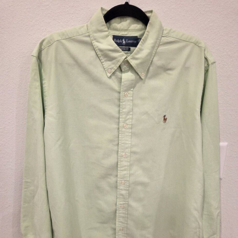 Long Sleeve Button Down Shirt Ralph Lauren Men’s Light Green XL Custom Fit